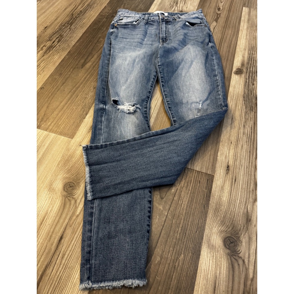 KanCan High Rise Skinny Distressed Jeans Medium Wash Raw Hem SP1324-2 Size 29